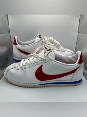 Nike Classic Cortez Leather White Varsity Red Blue 807471-103 Women's Size 8.5